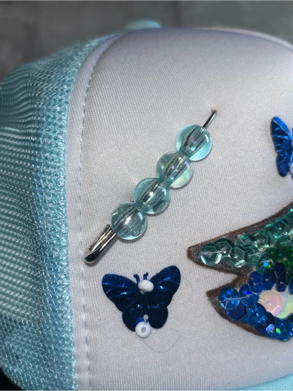 Handmade Sequin Design, Baby Blue, Duck Trucker Hat